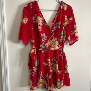 Charlotte Russe Red Floral Romper With Sash Medium